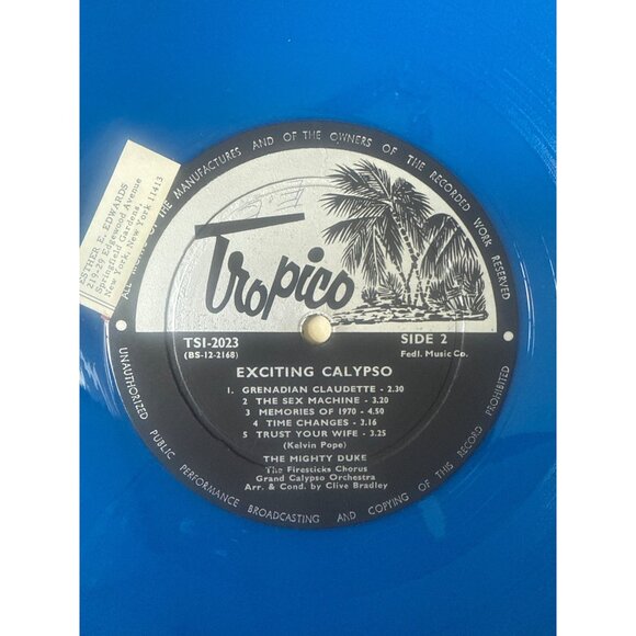 Blue Vinyl Exciting Calypso Record The Mighty Duke Voice Of Trinidad LP - Picture 4 of 4